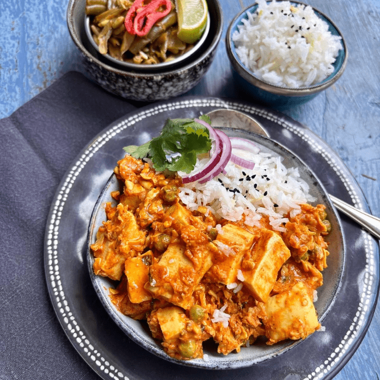 Matar Paneer with Jeera Rice and Fine Green Beans - by Meghana - HomeCooks