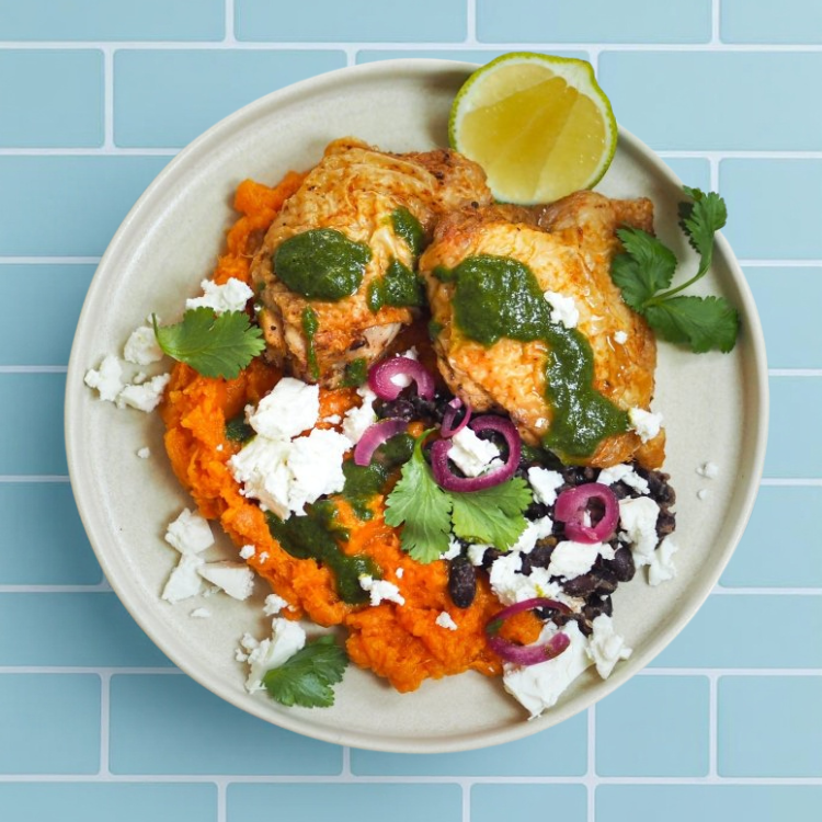 Cajun Chicken with Mashed Sweet Potatoes and Roasted Corn Salsa