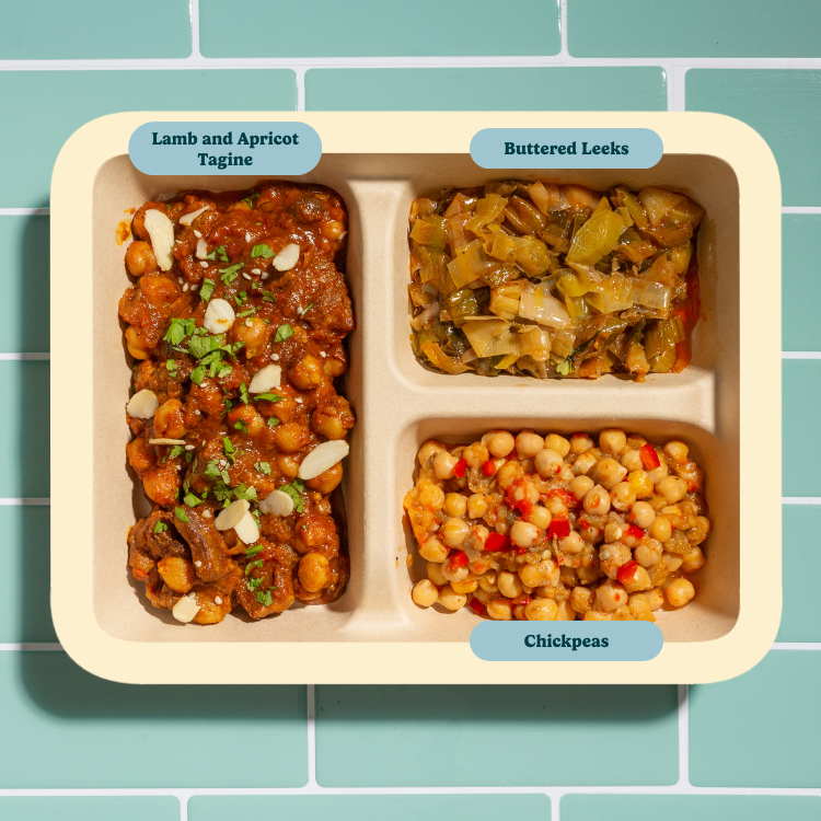 Lamb and Apricot Tagine with Chickpeas and Buttered Leeks