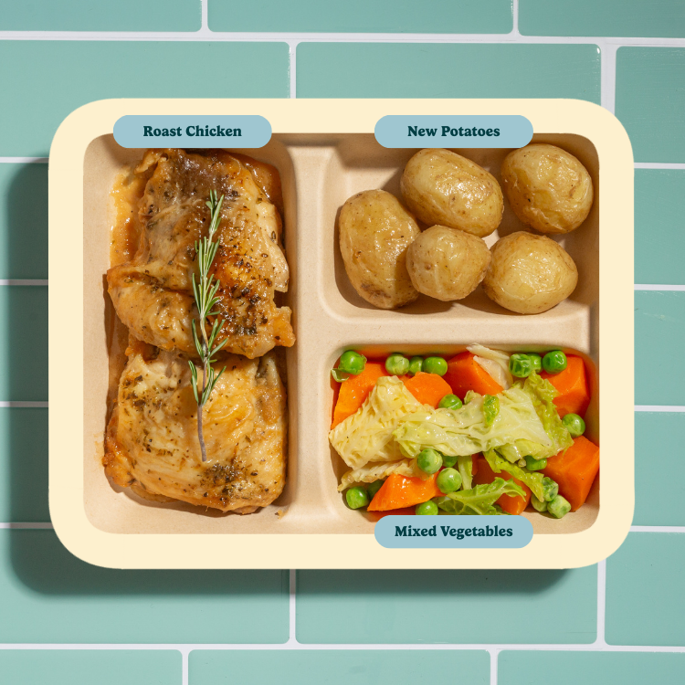 Roast Chicken with New Potatoes and Mixed Veggies