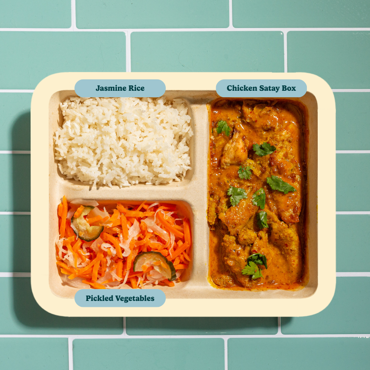 Chicken Satay Box with Jasmine Rice and Pickled Veggies