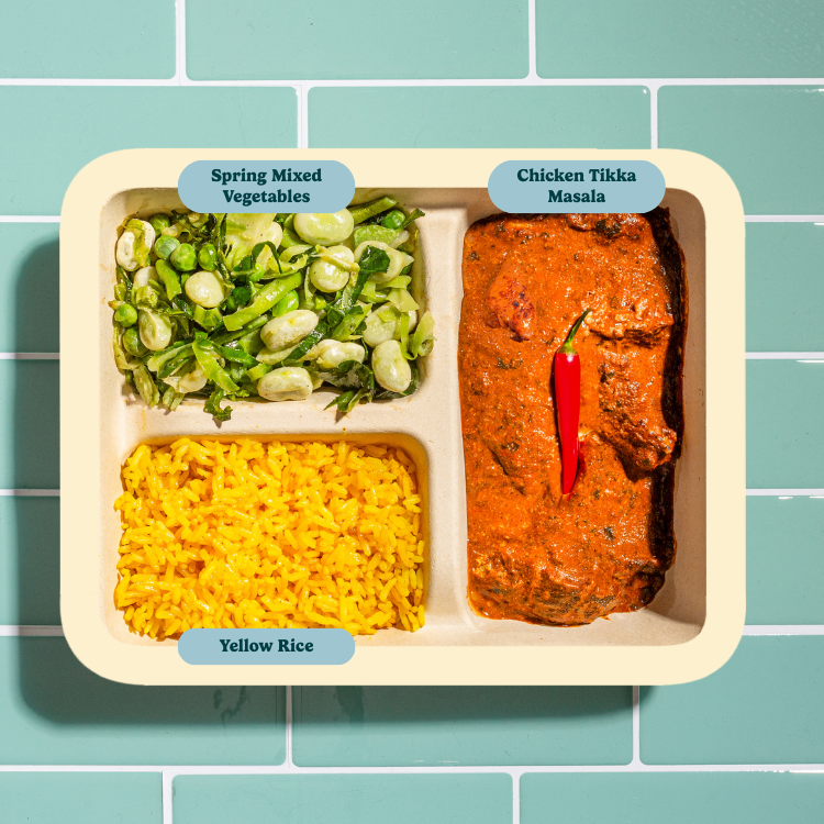 Chicken Tikka Masala with Yellow Rice and Spring Mix Vegetables