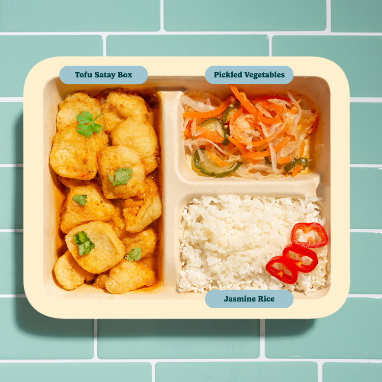 Tofu Satay Box with Jasmine Rice and Pickled Veggies
