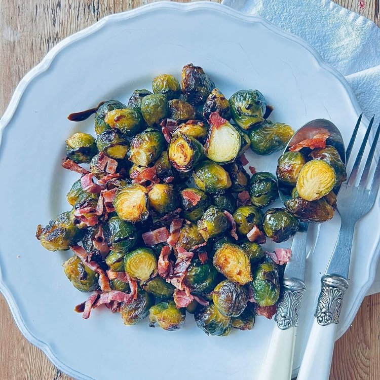 Roasted Sprouts with Bacon and Balsamic Glaze - by Lisa - HomeCooks