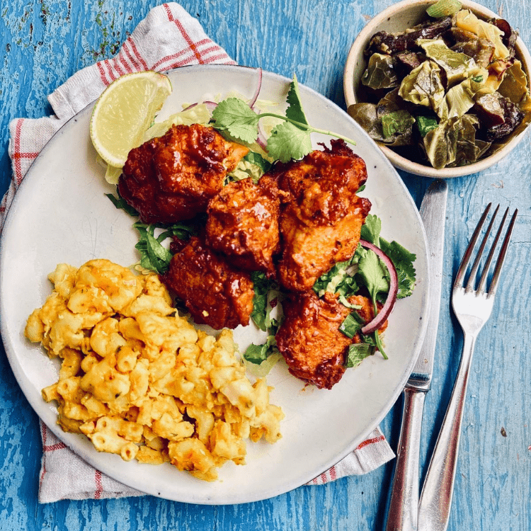 Southern Fried Chicken Bites with Mac & Cheese and Greens - by Pessima - HomeCooks