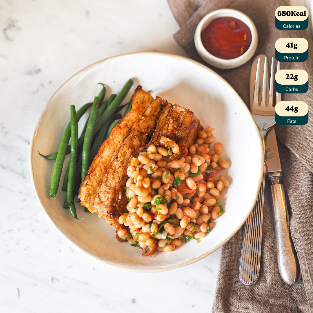 Pork Belly with BBQ Beans and Greens - by Arnold - HomeCooks