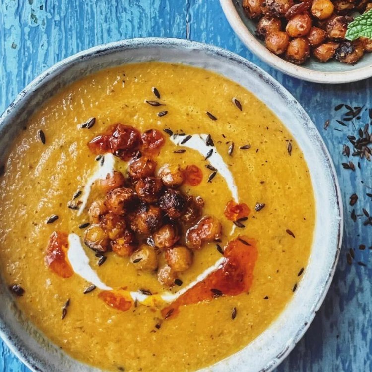 Spiced Carrot and Lentil Soup with Roasted Chickpeas - Council - by Lisa - HomeCooks