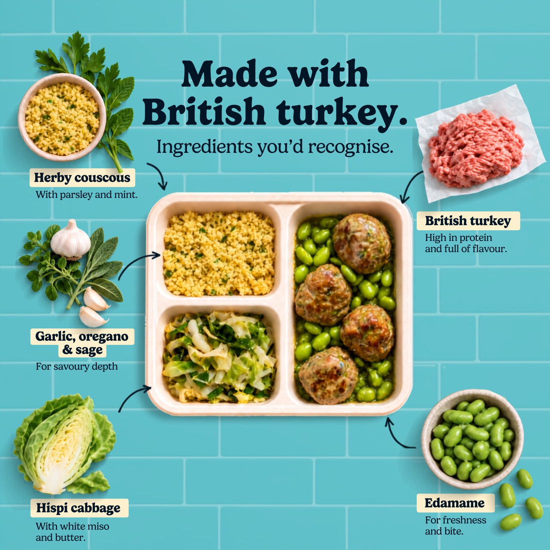 What is inside the HomeCooks Slow-Braised Turkey Meatballs: the tray with its ingredients
